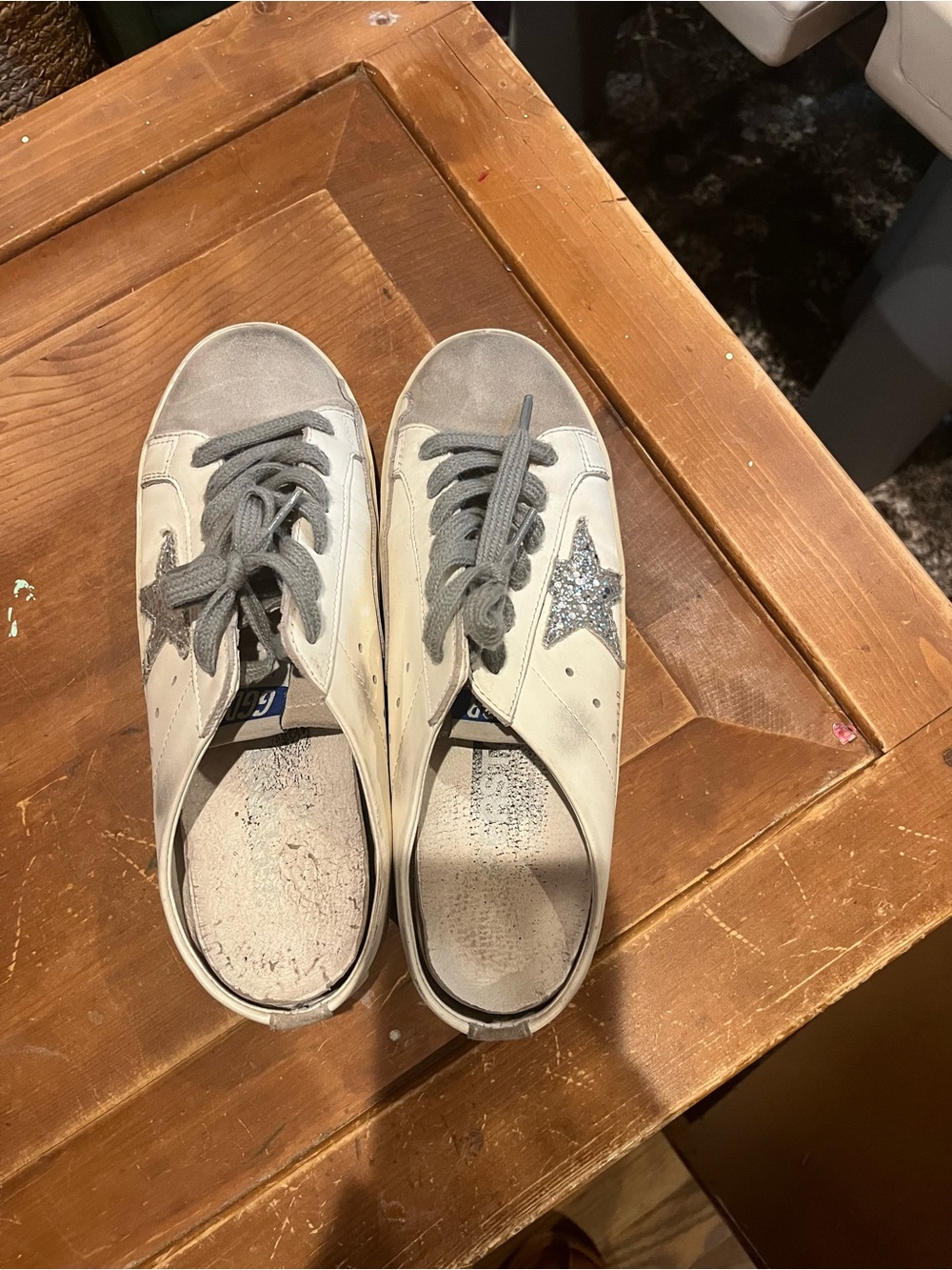 Golden Goose White Sneakers with Silver Glitter Star